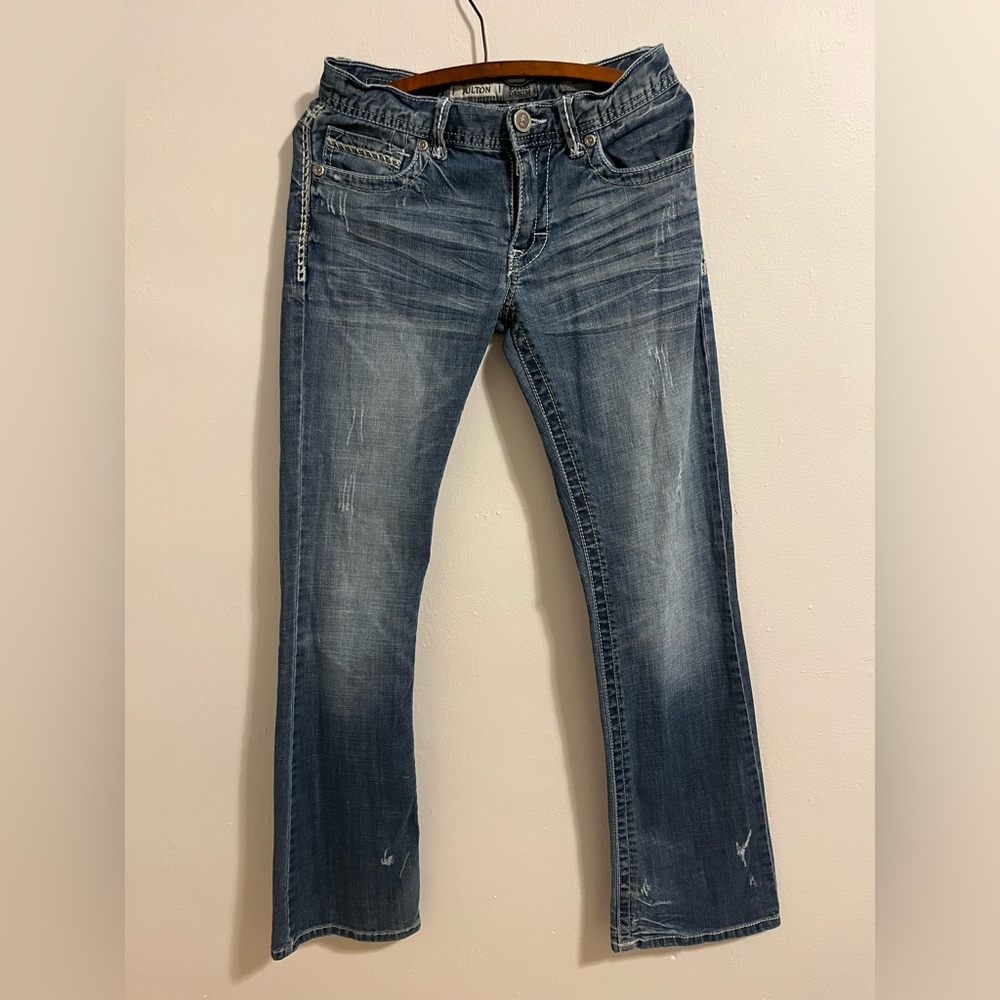 Buckle BKE Women's Fulton Bootcut Jeans M Wash Blue Denim Thick Stitch Size 28R